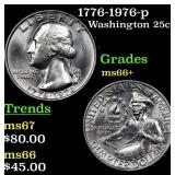 1776-1976-p Washington Quarter 25c Grades GEM++ Un