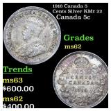 1916 Canada 5 Cents Silver KM# 22 Grades Select Un