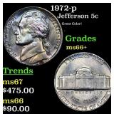 1972-p Jefferson Nickel 5c Grades GEM++ Unc