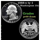 1988-s ty 1 Proof Washington Quarter 25c Grades GE