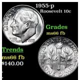 1955-p Roosevelt Dime 10c Grades Gem++ Full Bands