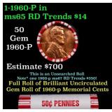 BU Shotgun Lincoln 1c roll, 1960-p 50 pcs Bank Wra