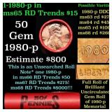 BU Shotgun Lincoln 1c roll, 1980-p 50 pcs Bank Wra