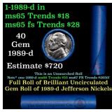 BU Shotgun Jefferson 5c roll, 1989-d 40 pcs Bank $