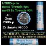 BU Shotgun Jefferson 5c roll, 2003-p 40 pcs Bank $