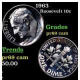 1963 Proof Roosevelt Dime 10c Grades GEM++ Proof C