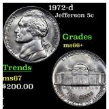 1972-d Jefferson Nickel 5c Grades GEM++ Unc