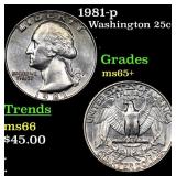 1981-p Washington Quarter 25c Grades GEM+ Unc