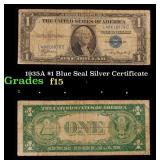 1935A $1 Blue Seal Silver Certificate Grades f+