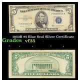 1953B $5 Blue Seal Silver Certificate Grades vf++
