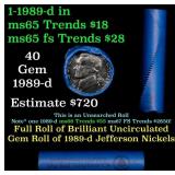BU Shotgun Jefferson 5c roll, 1989-d 40 pcs Bank $