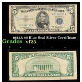 1953A $5 Blue Seal Silver Certificate Grades vf+