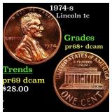 1974-s Proof Lincoln Cent 1c Grades GEM++ Proof De