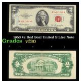 1953 $2 Red Seal United States Note Grades vf++