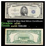 1953A $5 Blue Seal Silver Certificate Grades xf+