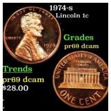 1974-s Proof Lincoln Cent 1c Grades GEM++ Proof De