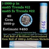 BU Shotgun Jefferson 5c roll, 1999-p 40 pcs Bank $