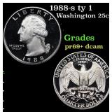 1988-s ty 1 Proof Washington Quarter 25c Grades GE