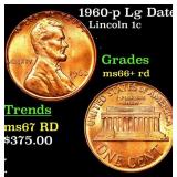 1960-p Lg Date Lincoln Cent 1c Grades GEM++ RD