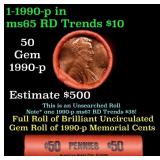 BU Shotgun Lincoln 1c roll, 1990-p 50 pcs Bank Wra