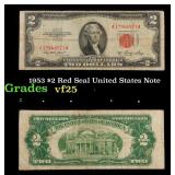 1953 $2 Red Seal United States Note Grades vf+