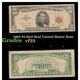 1963 $5 Red Seal United States Note Grades vf+