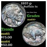 1937-p Buffalo Nickel 5c Grades Choice+ Unc