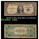 1935D $1 Blue Seal Silver Certificate Grades vf+