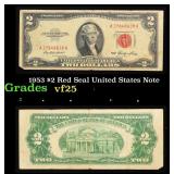 1953 $2 Red Seal United States Note Grades vf+