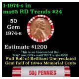 BU Shotgun Lincoln 1c roll, 1974-s 50 pcs Bank Wra