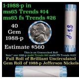 BU Shotgun Jefferson 5c roll, 1988-p 40 pcs Bank $