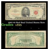 1963 $5 Red Seal United States Note Grades vf+