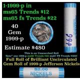 BU Shotgun Jefferson 5c roll, 1999-p 40 pcs Bank $