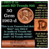 BU Shotgun Lincoln 1c roll, 1962-d 50 pcs Bank Wra
