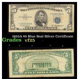 1953A $5 Blue Seal Silver Certificate Grades vf+