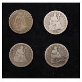 Lot Of Four Coins. 1853, 1856, 1858, 1873,  Seated