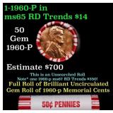 BU Shotgun Lincoln 1c roll, 1960-p 50 pcs Bank Wra