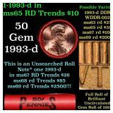 BU Shotgun Lincoln 1c roll, 1993-d 50 pcs Bank Wra