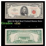 1963 $5 Red Seal United States Note Grades vf++