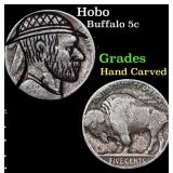 Hobo Buffalo Nickel 5c Grades Hand Carved