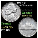 1957-p Jefferson Nickel 5c Grades GEM 5fs