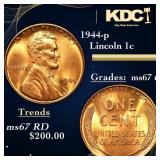 1944-p Lincoln Cent 1c Grades GEM++ Unc RD