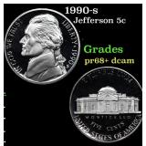 1990-s Proof Jefferson Nickel 5c Grades GEM++ Proo