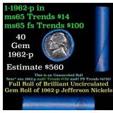 BU Shotgun Jefferson 5c roll, 1962-p 40 pcs Bell T