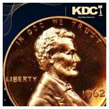 1962 Proof Lincoln Cent 1c Grades GEM++ Proof Came