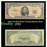 1963 $5 Red Seal United States Note Grades vf+