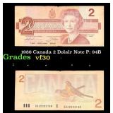 1986 Canada 2 Dolalr Note P: 94B Grades vf++