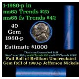 BU Shotgun Jefferson 5c roll, 1980-p 40 pcs Bell T