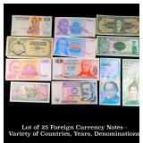Lot of 25 Foreign Currency Notes - Variety of Coun