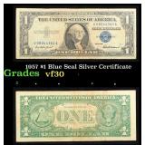 1957 $1 Blue Seal Silver Certificate Grades vf++